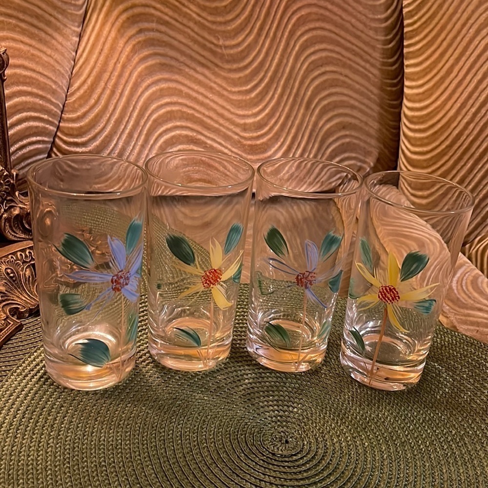 Vintage Orrefors Hand Painted Floral Drinking Glasses Vintage Sunflower Glasses